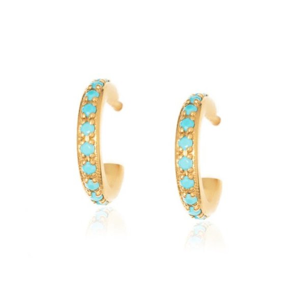 COPY - 1 pair 925 Sterling Turquoise Teal Gold Studs Hoops Hinges Pin Earrings - Picture 3 of 16